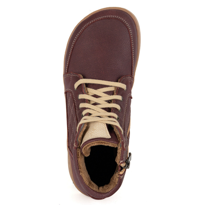 Buty damskie zimowe barefoot skórzane Z-B05 bordowe