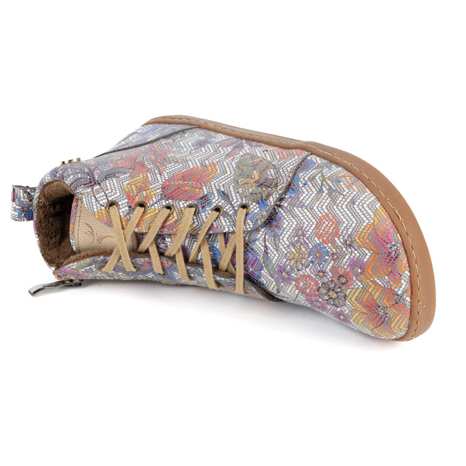 Buty damskie zimowe barefoot skórzane Z-B04 kwiaty