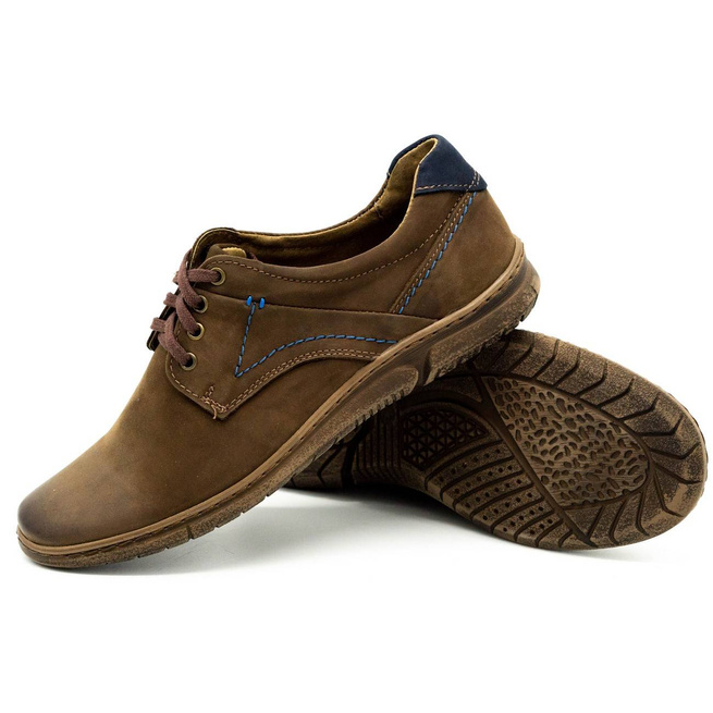 Buty męskie skórzane casual 858K brązowe