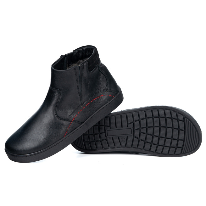 Buty męskie barefoot zimowe skórzane 756MP polskie obuwie z naturalnej skóry ocieplane czarne