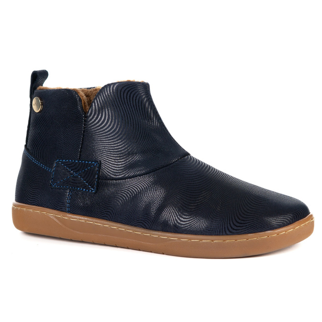 Buty damskie zimowe barefoot skórzane Z-B07 GRANATOWE niebieska fala na zamek