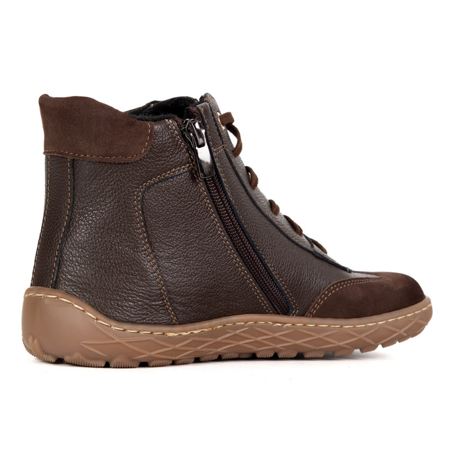 Damskie minimalistyczne botki barefoot skórzane zimowe 1294 brązowe