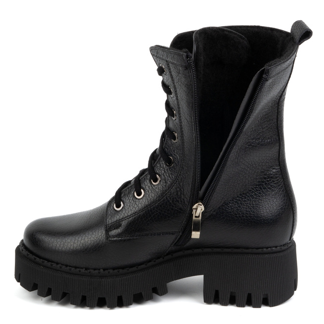 Dámské zateplené kožené boty 401BB pea black