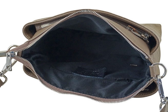 Prostorná poštovní taška z kůže a semiše - tmavě béžová