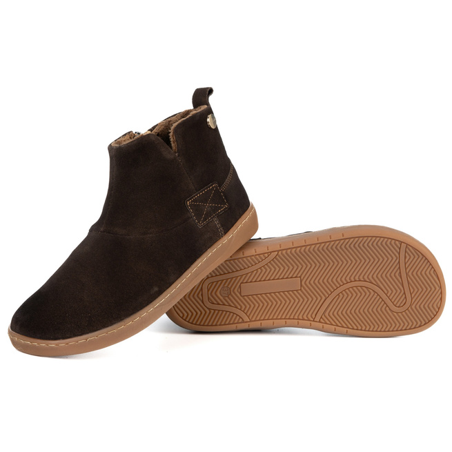 Buty damskie zimowe barefoot skórzane Z-B07 brązowe welurowe na zamek