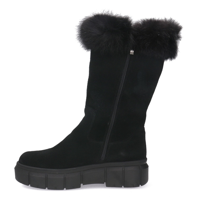 Dámské velurové kozačky s králíkem Pollonus Black 5-1434-004