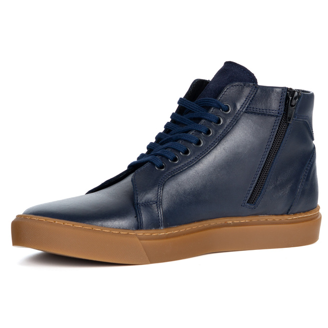 Buty Męskie sneakersy skórzane 532KNT wysokie obuwie przejściowe