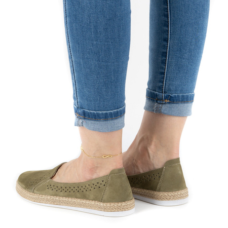 Półbuty damskie espadryle skórzane 0646W zielone