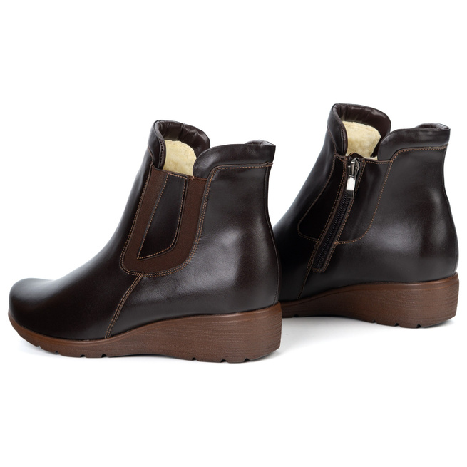 Dámské zateplené kožené boty na zip 021BB hnědé