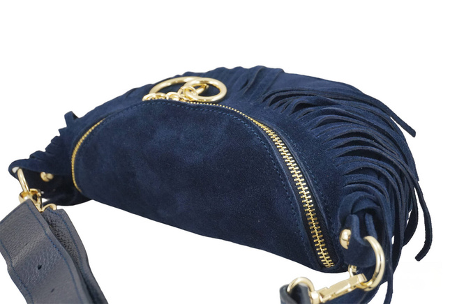 Saszetka nerka damska zamszowa - Granatowa