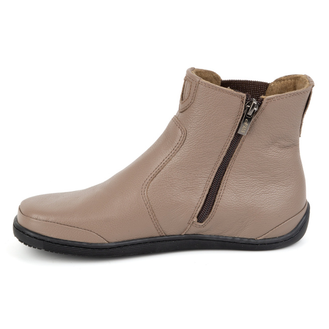 Damskie buty barefoot sztyblety z zamkiem ocieplane 1263 ciemno beżowe