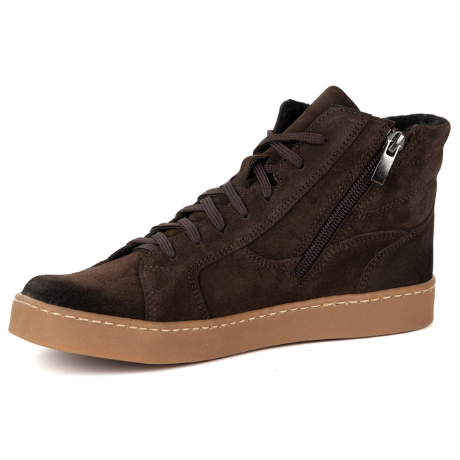 Damskie minimalistyczne buty skórzane zimowe barefoot 1261 brązowe