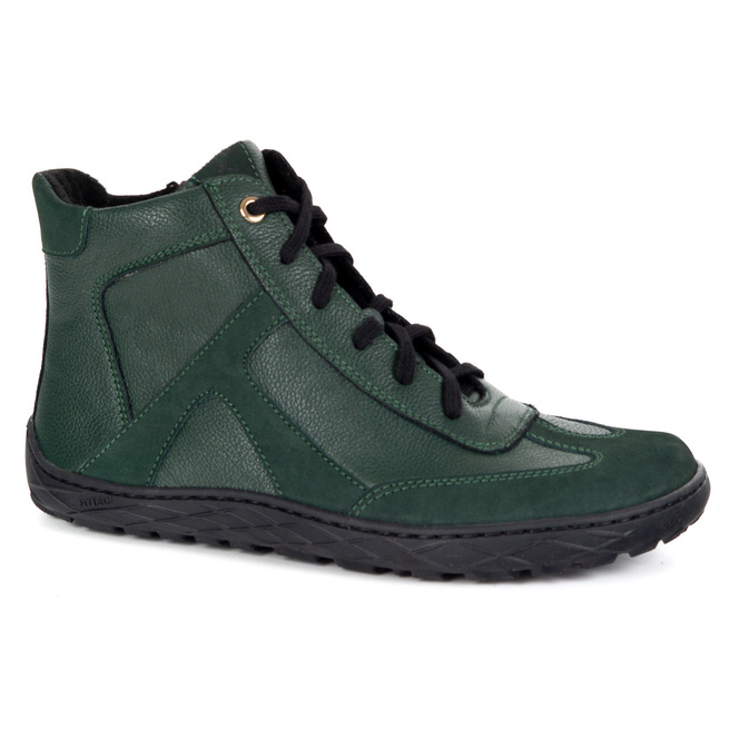 Damskie zimowe buty skórzane barefoot 1294 minimalistyczne zielone