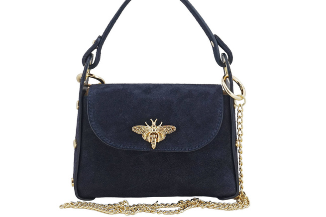 Semišová kabelka se zlatými doplňky - tmavě modrá