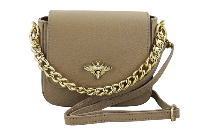 Módní kožená kabelka se zlatým řetízkem - béžová