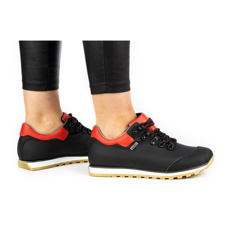 Buty damskie trekkingowe skórzane na membranie 05-0195-42 czarne z czerwonym