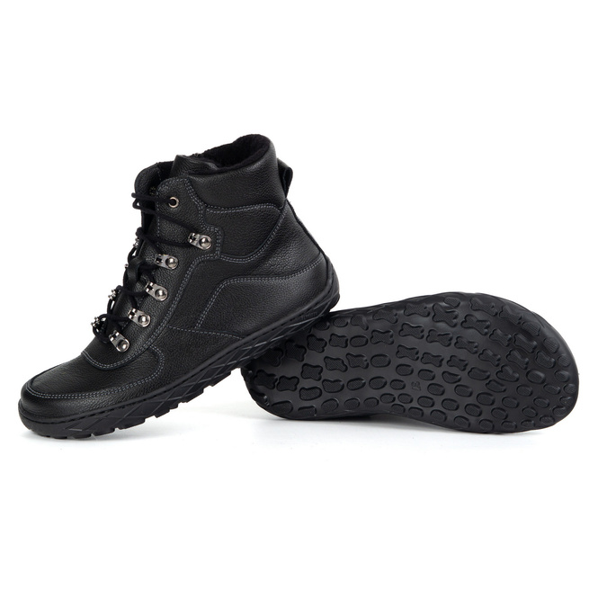 Dámské zimní boty barefoot kožené zateplené vlněné široké přední černé 1292