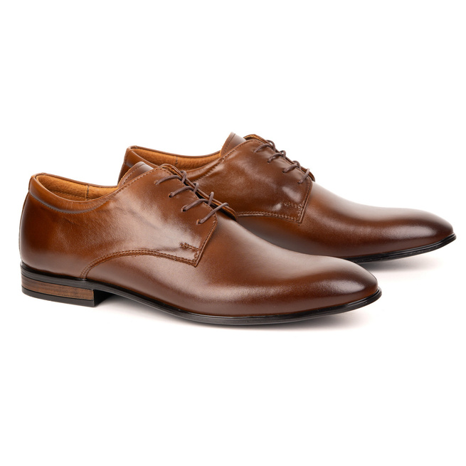 Buty męskie skórzane wizytowe Olivier 484 brązowe – klasyczne półbuty derby
