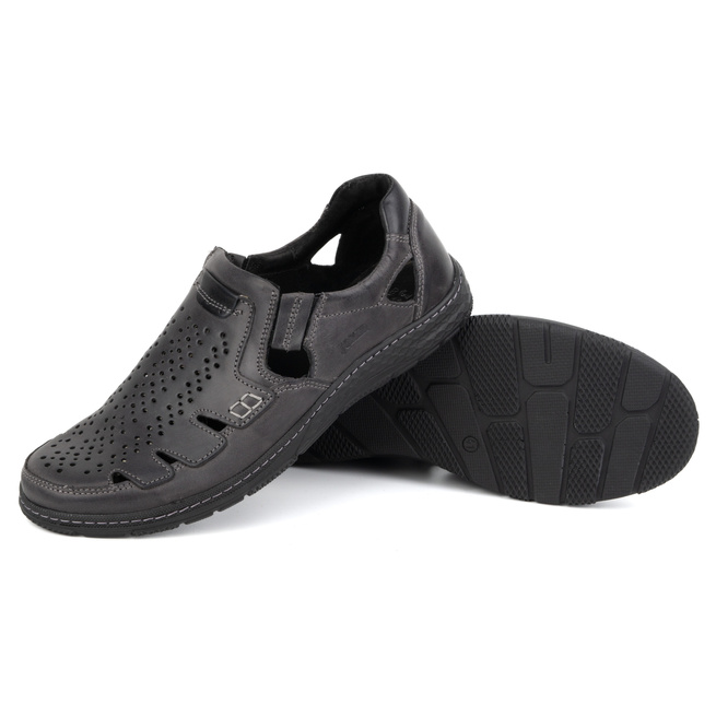 Pánská kožená letní nazouvací obuv 500J šedá