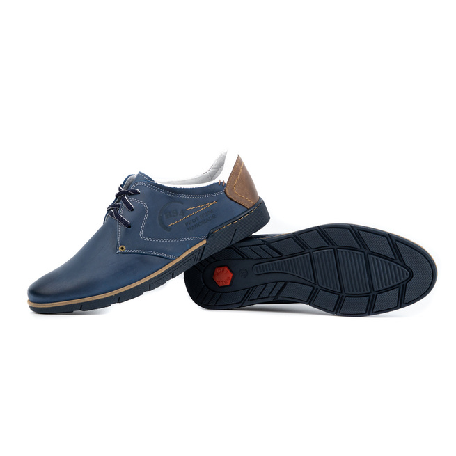 Pánská kožená obuv 2103 tmavě modrá s bílou barvou