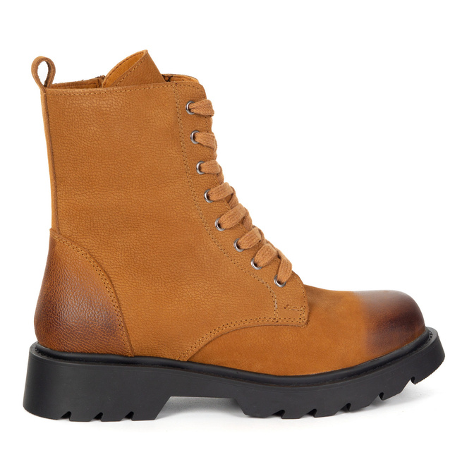 Skórzane botki nubukowe damskie ocieplane 0295-K7001 rude