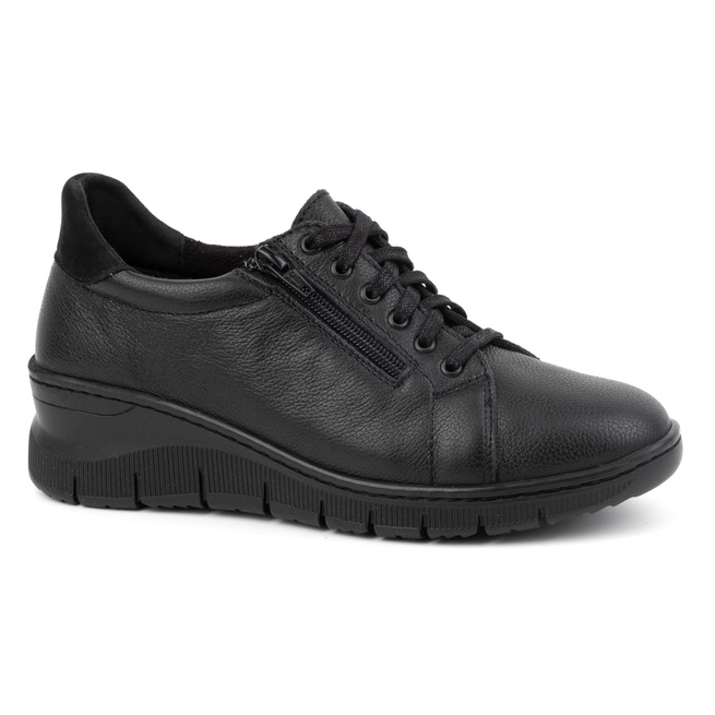 Buty damskie sneakersy skórzane sznurowane z zamkiem 0703W czarne