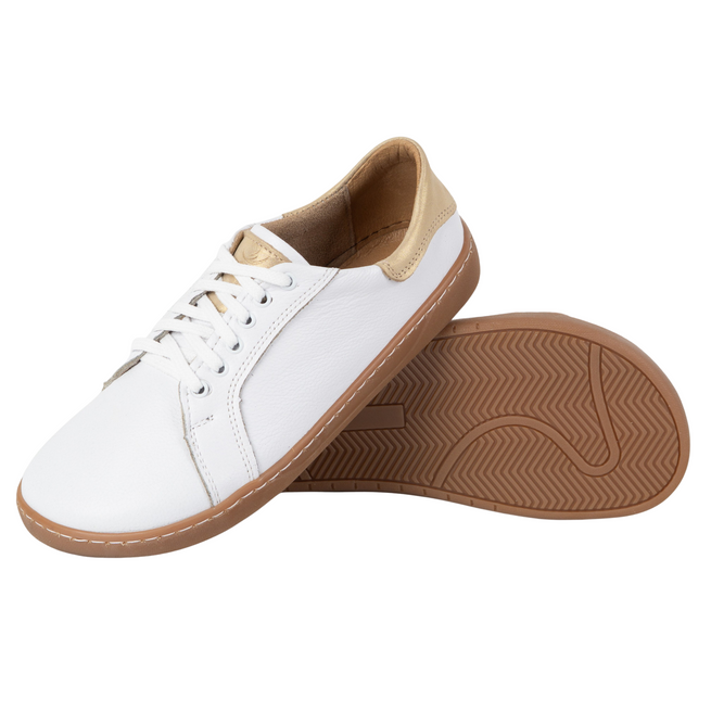 Białe Damskie Skórzane Trampki Barefoot AURA | Klasyczne Buty Minimalistyczne, Zerowy Drop