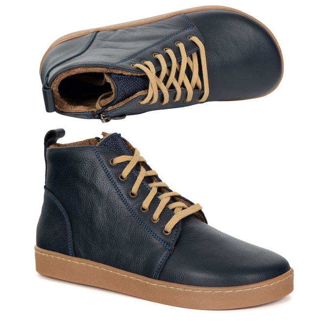 Buty damskie zimowe barefoot skórzane Z-B04 granatowe