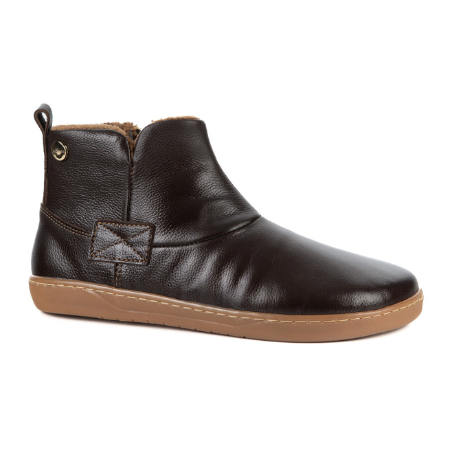 Buty damskie zimowe barefoot skórzane Z-B07 brązowe  licowe na zamek