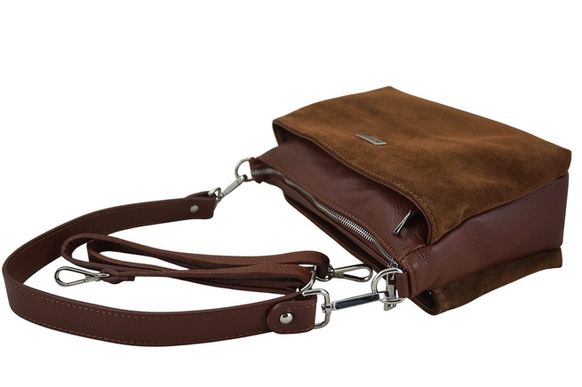Prostorná poštovní taška z kůže a semiše - hnědá
