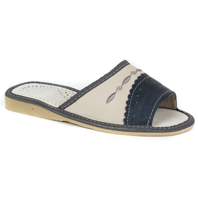 Dámské kožené pantofle Highlander M76 ecru s šedou barvou