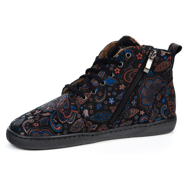 Buty damskie zimowe barefoot skórzane Z-B04 czarne w kolorowe wzory