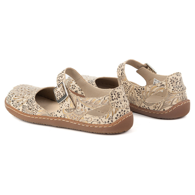 Damskie buty barefoot ze skóry naturalnej z printem 1284 beżowe