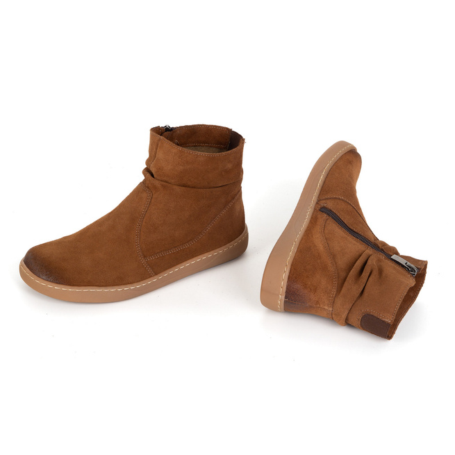 Damskie buty barefoot sztyblety z zamkiem ocieplane 1297 rude