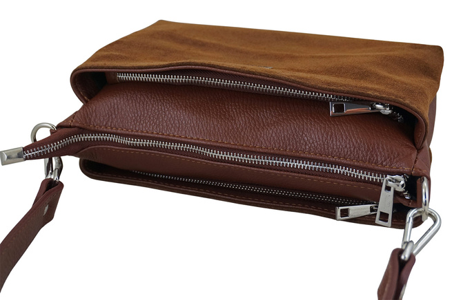 Prostorná poštovní taška z kůže a semiše - hnědá