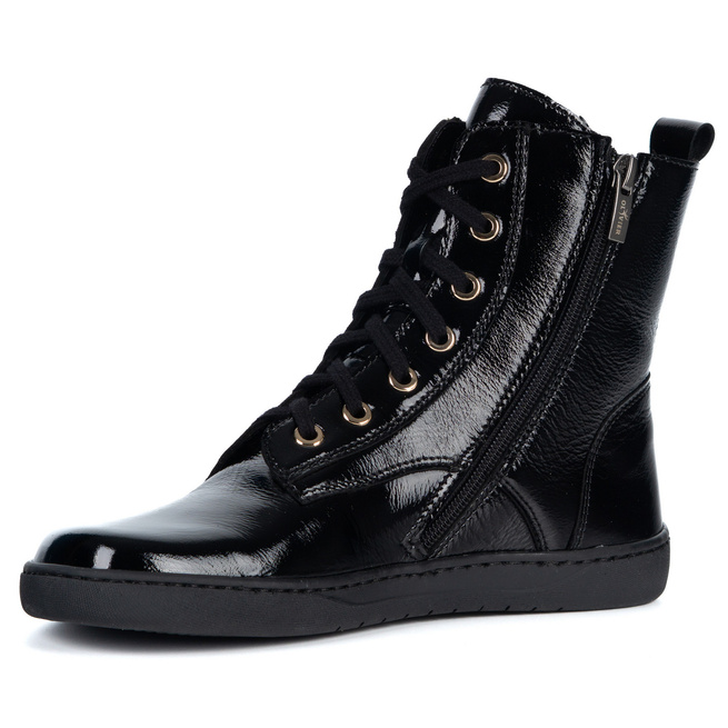 Buty damskie barefoot zimowe skórzane Olivier Liv 1303 ocieplane lakier czarne 