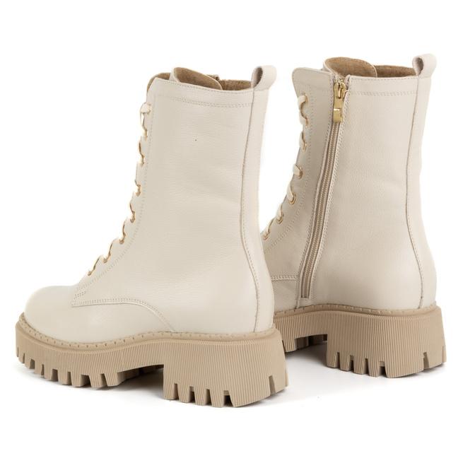 Dámské zateplené kožené boty 401BB pea beige