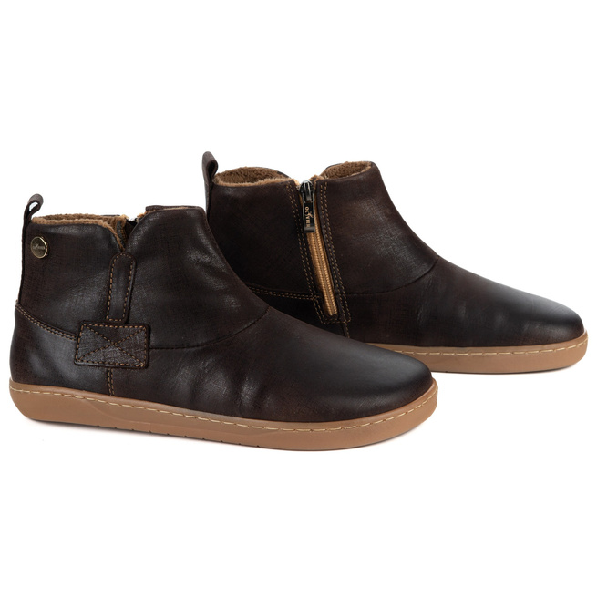 Dámské barefoot kožené zimní boty Z-B07 hnědý zip síťovaný vzor