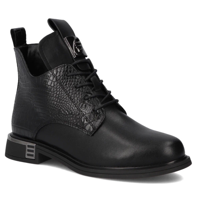 Skórzane czarne trzewiki damskie eleganckie DBT7246 BK Filippo