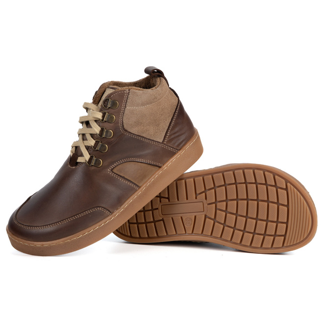 Barefoot zimowe buty skórzane unisex Explorer ciemnobrązowe