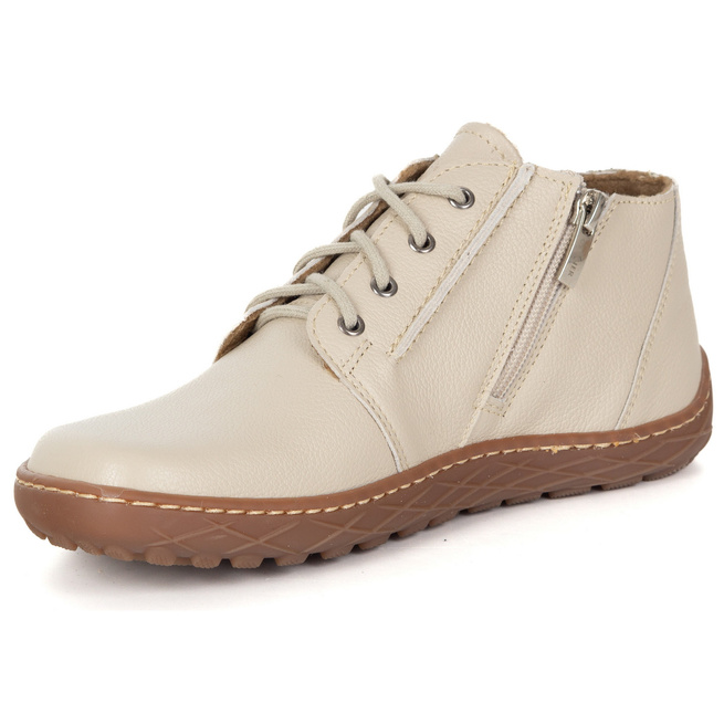 Dámská kožená lehce zateplená kotníková obuv BAREFOOT se zipem 787/2 béžová
