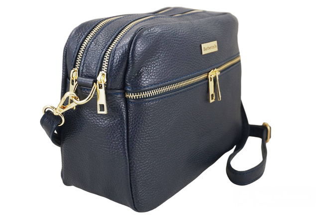 Pojemna torebka skórzana dwukomorowa - Granatowa