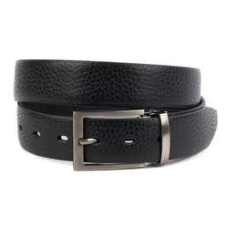 Pasek męski skórzany do spodni z klasyczną klamrą tłoczony czarny 20.35