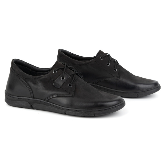 Buty męskie podwyższające CASUAL sznurowane skórzane 237KZ + 5 cm czarne