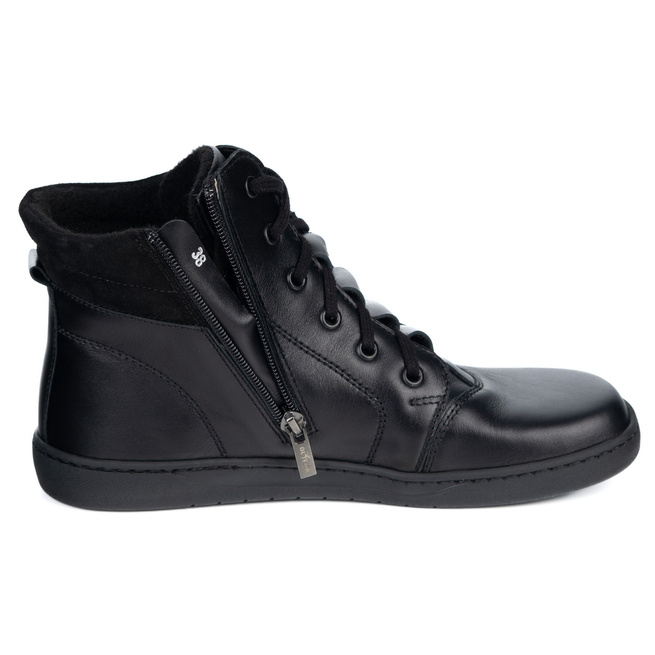 Buty damskie barefoot zimowe skórzane Olivier WINTER czarne za kostkę z zamkiem