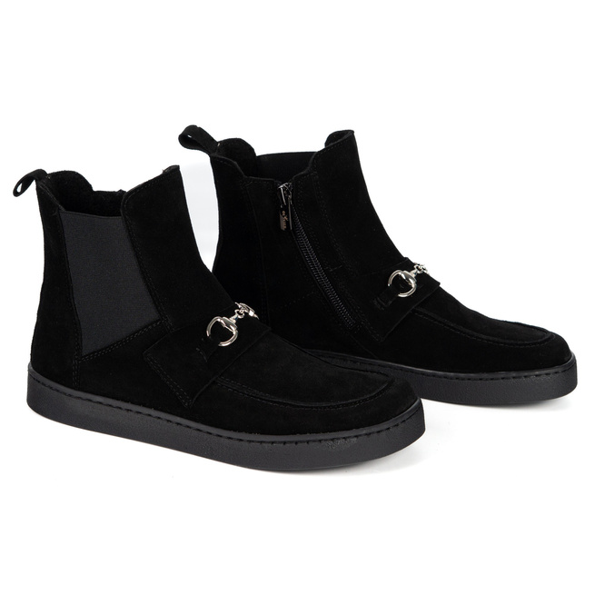 Damskie botki barefoot Scarlet skóra naturalna ocieplane zimowe czarny welur