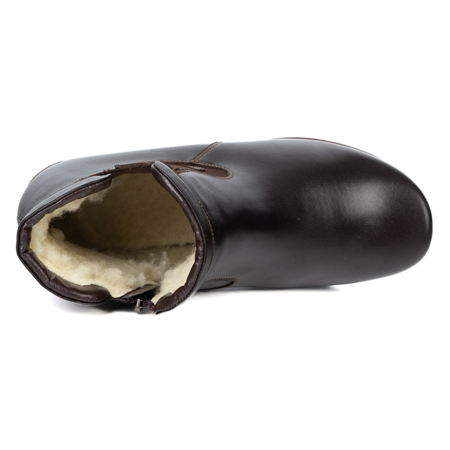 Botki damskie skórzane ocieplane z zamkiem 021BB brązowe