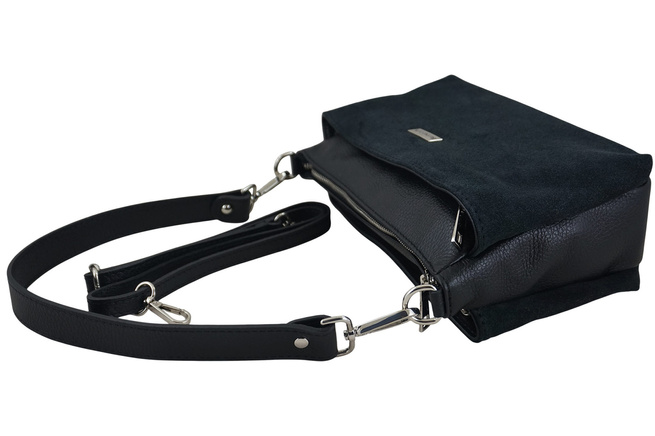 Prostorná poštovní taška z kůže a semiše - černá