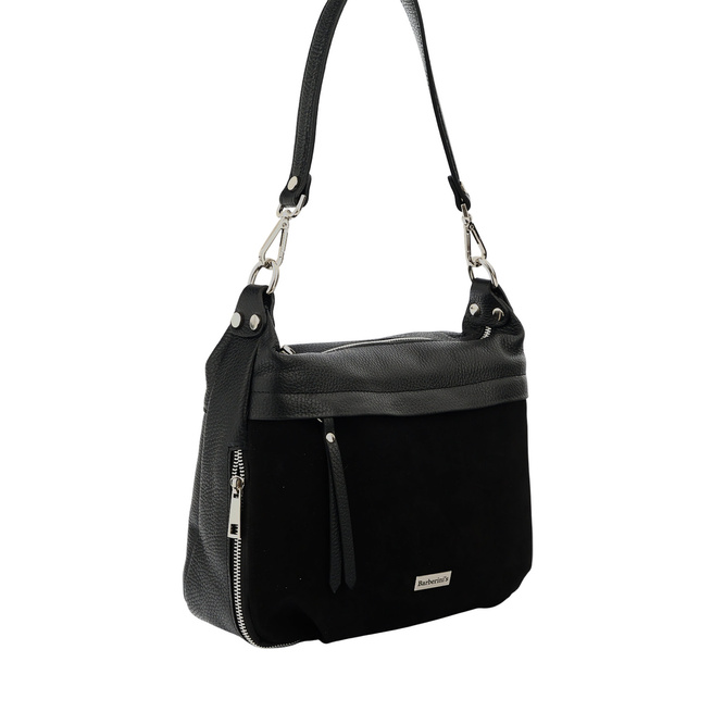 Kožená kabelka se semišovým akcentem - černá