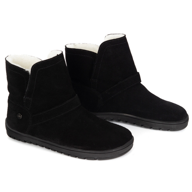 Buty damskie BAREFOOT zimowe Olivier Harper czarne skórzane, ocieplane wełną merino